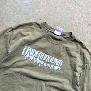 Vtg Underground T Shirt Mens Large Graphic Skull Print Olive Green Cotton Tee